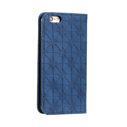 For iPhone 6 / 6s Lucky Flowers Embossing Pattern Magnetic Horizontal Flip Leather Case with Holder & Card Slots(Dark Blue)-garmade.com