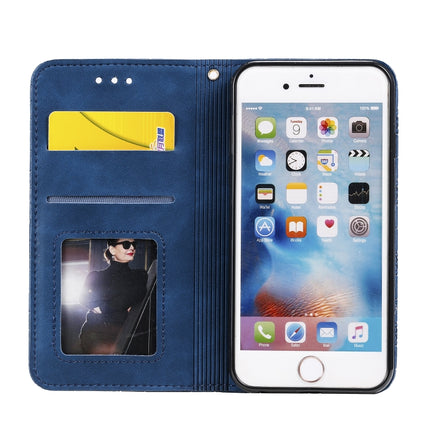 For iPhone 6 / 6s Lucky Flowers Embossing Pattern Magnetic Horizontal Flip Leather Case with Holder & Card Slots(Dark Blue)-garmade.com