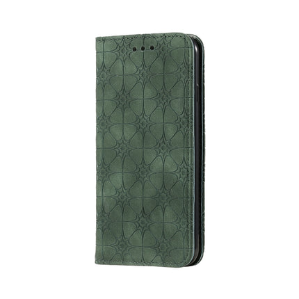 For iPhone 6 / 6s Lucky Flowers Embossing Pattern Magnetic Horizontal Flip Leather Case with Holder & Card Slots(Dark Green)-garmade.com