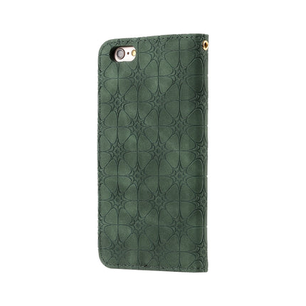 For iPhone 6 / 6s Lucky Flowers Embossing Pattern Magnetic Horizontal Flip Leather Case with Holder & Card Slots(Dark Green)-garmade.com