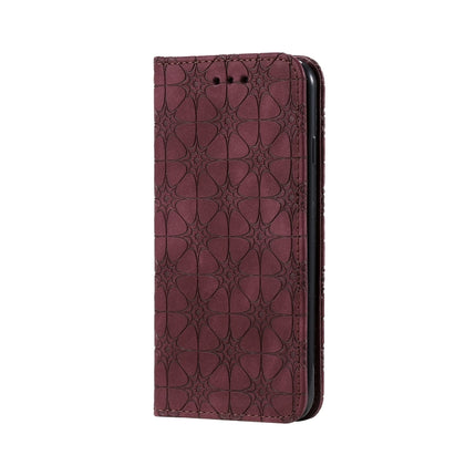 For iPhone 6 / 6s Lucky Flowers Embossing Pattern Magnetic Horizontal Flip Leather Case with Holder & Card Slots(Wine Red)-garmade.com