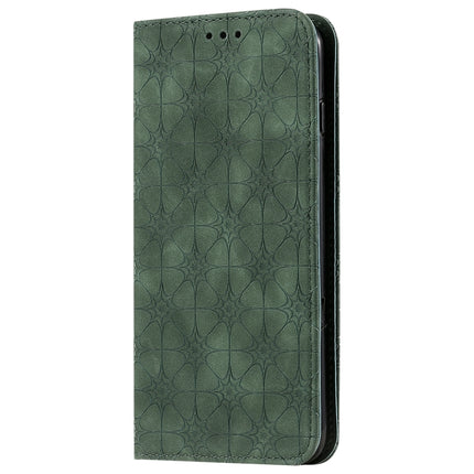 For iPhone 6 Plus Lucky Flowers Embossing Pattern Magnetic Horizontal Flip Leather Case with Holder & Card Slots(Dark Green)-garmade.com