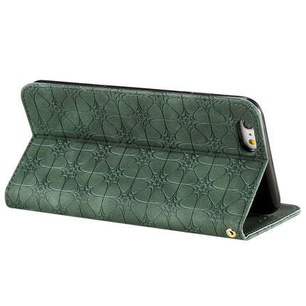 For iPhone 6 Plus Lucky Flowers Embossing Pattern Magnetic Horizontal Flip Leather Case with Holder & Card Slots(Dark Green)-garmade.com