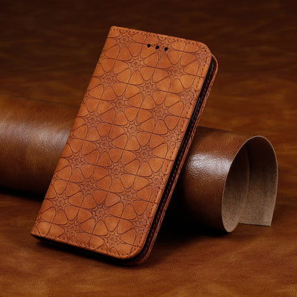 For iPhone 6 Plus Lucky Flowers Embossing Pattern Magnetic Horizontal Flip Leather Case with Holder & Card Slots(Brown)-garmade.com