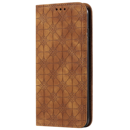 For iPhone 6 Plus Lucky Flowers Embossing Pattern Magnetic Horizontal Flip Leather Case with Holder & Card Slots(Brown)-garmade.com