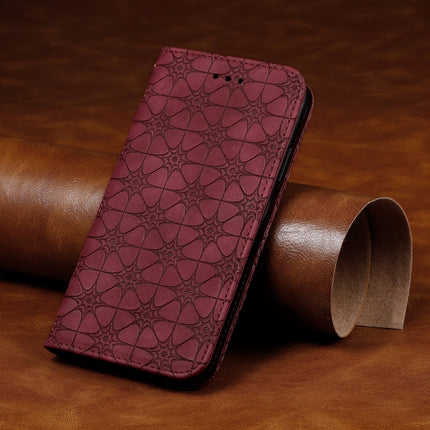 For iPhone 6 Plus Lucky Flowers Embossing Pattern Magnetic Horizontal Flip Leather Case with Holder & Card Slots(Wine Red)-garmade.com