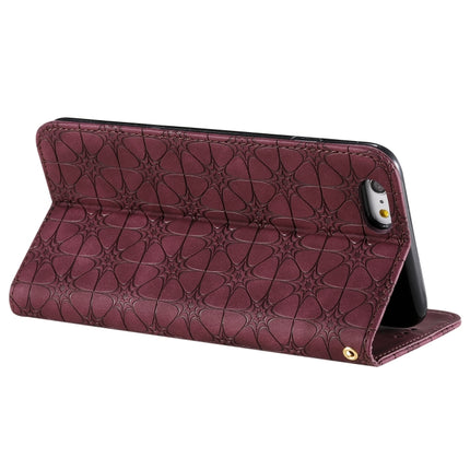 For iPhone 6 Plus Lucky Flowers Embossing Pattern Magnetic Horizontal Flip Leather Case with Holder & Card Slots(Wine Red)-garmade.com