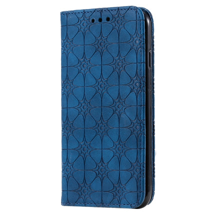 For iPhone SE 2020 / 8 / 7 Lucky Flowers Embossing Pattern Magnetic Horizontal Flip Leather Case with Holder & Card Slots(Dark Blue)-garmade.com