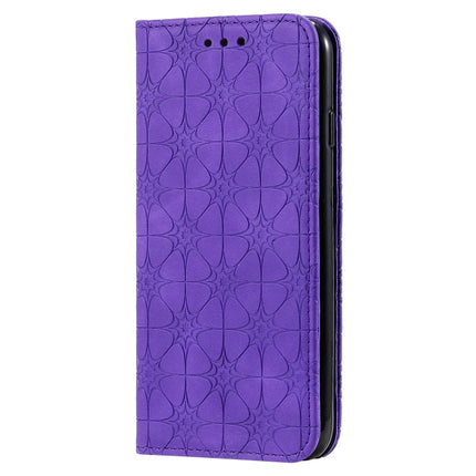 For iPhone SE 2020 / 8 / 7 Lucky Flowers Embossing Pattern Magnetic Horizontal Flip Leather Case with Holder & Card Slots(Purple)-garmade.com