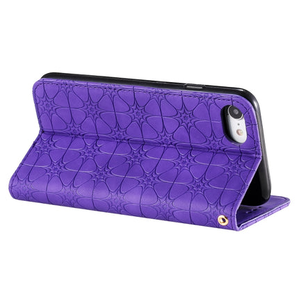 For iPhone SE 2020 / 8 / 7 Lucky Flowers Embossing Pattern Magnetic Horizontal Flip Leather Case with Holder & Card Slots(Purple)-garmade.com