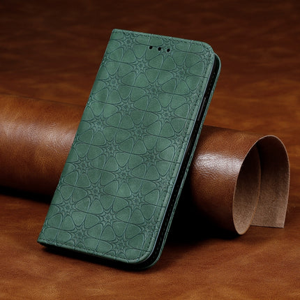 For iPhone SE 2020 / 8 / 7 Lucky Flowers Embossing Pattern Magnetic Horizontal Flip Leather Case with Holder & Card Slots(Dark Green)-garmade.com