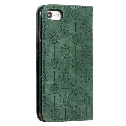 For iPhone SE 2020 / 8 / 7 Lucky Flowers Embossing Pattern Magnetic Horizontal Flip Leather Case with Holder & Card Slots(Dark Green)-garmade.com