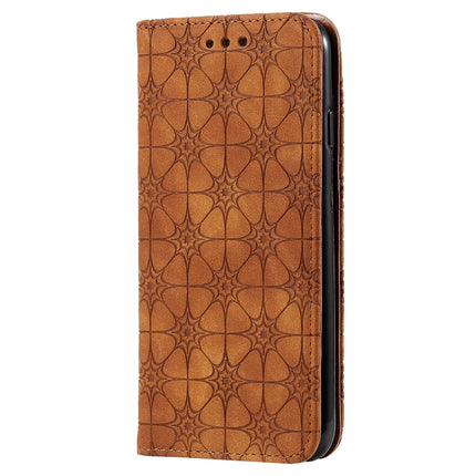 For iPhone SE 2020 / 8 / 7 Lucky Flowers Embossing Pattern Magnetic Horizontal Flip Leather Case with Holder & Card Slots(Brown)-garmade.com