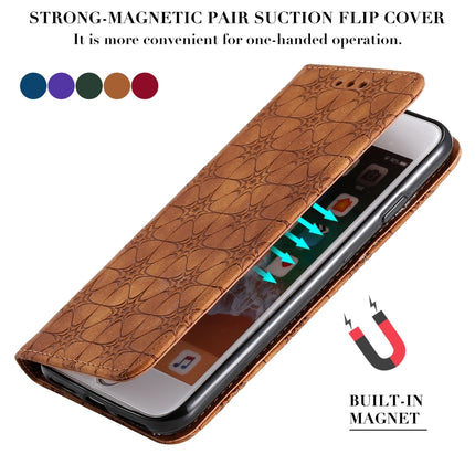 For iPhone SE 2020 / 8 / 7 Lucky Flowers Embossing Pattern Magnetic Horizontal Flip Leather Case with Holder & Card Slots(Brown)-garmade.com