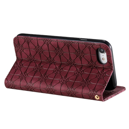 For iPhone SE 2020 / 8 / 7 Lucky Flowers Embossing Pattern Magnetic Horizontal Flip Leather Case with Holder & Card Slots(Wine Red)-garmade.com