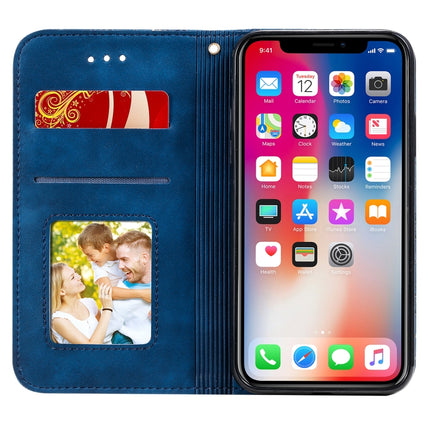 For iPhone X / XS Lucky Flowers Embossing Pattern Magnetic Horizontal Flip Leather Case with Holder & Card Slots(Dark Blue)-garmade.com