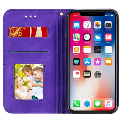 For iPhone X / XS Lucky Flowers Embossing Pattern Magnetic Horizontal Flip Leather Case with Holder & Card Slots(Purple)-garmade.com