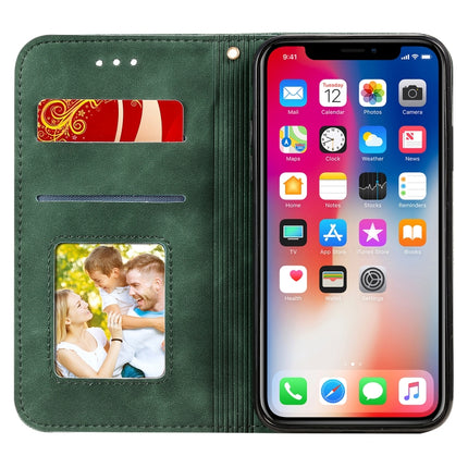 For iPhone X / XS Lucky Flowers Embossing Pattern Magnetic Horizontal Flip Leather Case with Holder & Card Slots(Dark Green)-garmade.com