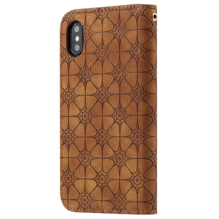 For iPhone X / XS Lucky Flowers Embossing Pattern Magnetic Horizontal Flip Leather Case with Holder & Card Slots(Brown)-garmade.com