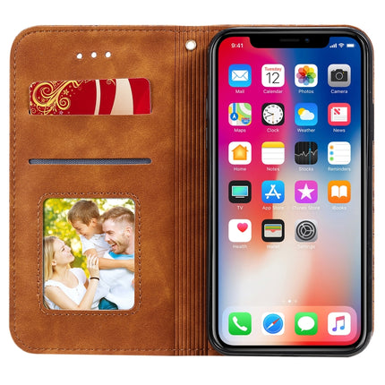 For iPhone X / XS Lucky Flowers Embossing Pattern Magnetic Horizontal Flip Leather Case with Holder & Card Slots(Brown)-garmade.com