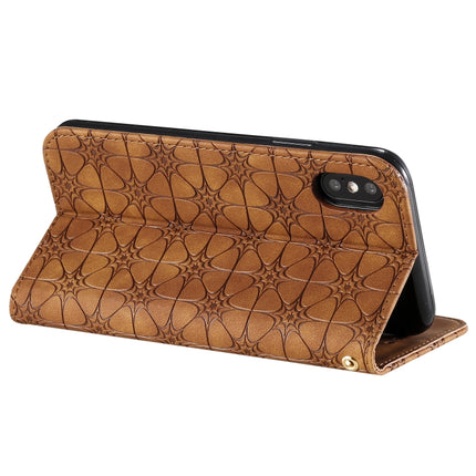 For iPhone X / XS Lucky Flowers Embossing Pattern Magnetic Horizontal Flip Leather Case with Holder & Card Slots(Brown)-garmade.com