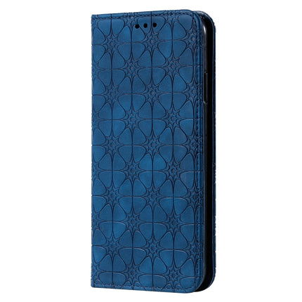 For iPhone XS Max Lucky Flowers Embossing Pattern Magnetic Horizontal Flip Leather Case with Holder & Card Slots(Dark Blue)-garmade.com