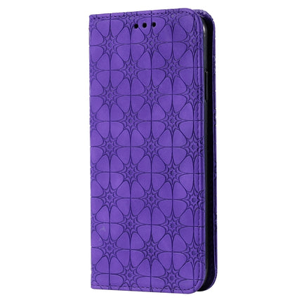 For iPhone XS Max Lucky Flowers Embossing Pattern Magnetic Horizontal Flip Leather Case with Holder & Card Slots(Purple)-garmade.com