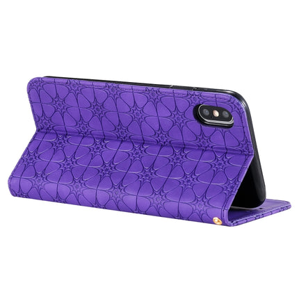 For iPhone XS Max Lucky Flowers Embossing Pattern Magnetic Horizontal Flip Leather Case with Holder & Card Slots(Purple)-garmade.com