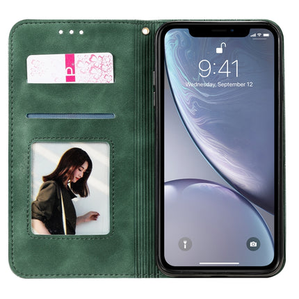 For iPhone XS Max Lucky Flowers Embossing Pattern Magnetic Horizontal Flip Leather Case with Holder & Card Slots(Dark Green)-garmade.com