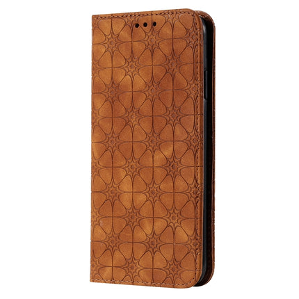 For iPhone XS Max Lucky Flowers Embossing Pattern Magnetic Horizontal Flip Leather Case with Holder & Card Slots(Brown)-garmade.com