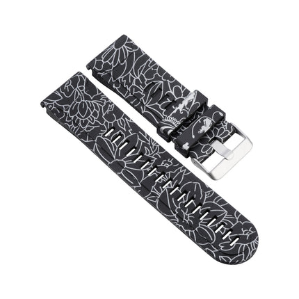 For Garmin Fenix 5X (26mm) / Fenix3 / Fenix3 HR Silicone Replacement Wrist Strap Watchband(Black White Flowers)-garmade.com