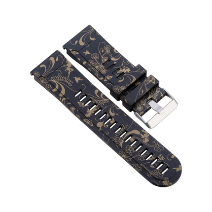 For Garmin Fenix 5X (26mm) / Fenix3 / Fenix3 HR Silicone Replacement Wrist Strap Watchband(Black Gold Flowers)-garmade.com