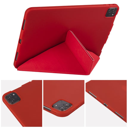 For iPad Pro 11 (2020) Multi-folding Horizontal Flip PU Leather + Shockproof Honeycomb TPU Tablet Case with Holder(Red)-garmade.com