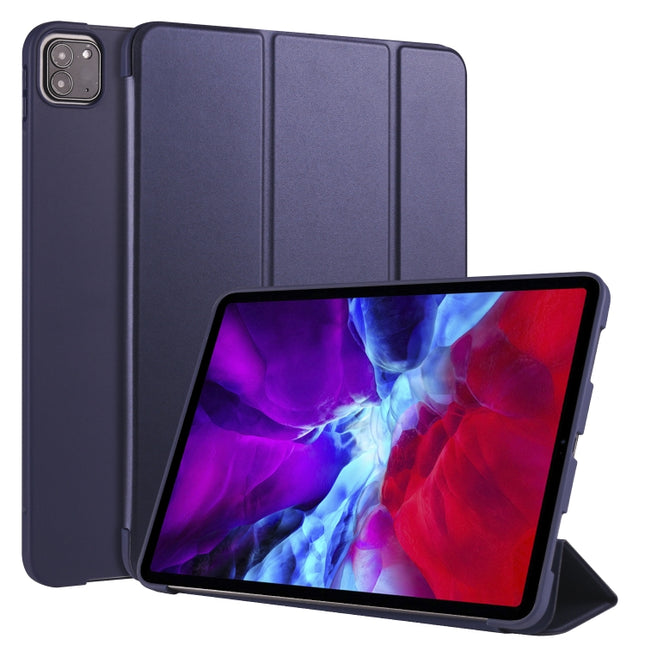 For iPad Pro 11 (2020) 3-folding Horizontal Flip PU Leather + Shockproof Honeycomb TPU Tablet Case with Holder(Dark Blue)-garmade.com