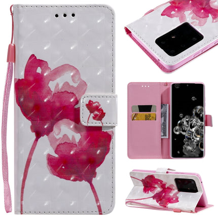 For Galaxy S20 Ultra 3D Painting Horizontal Flip Leather Case with Holder & Card Slot & Lanyard(Red Rose)-garmade.com