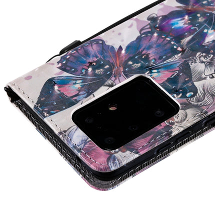 For Galaxy S20 Ultra 3D Painting Horizontal Flip Leather Case with Holder & Card Slot & Lanyard(Black Butterflies)-garmade.com
