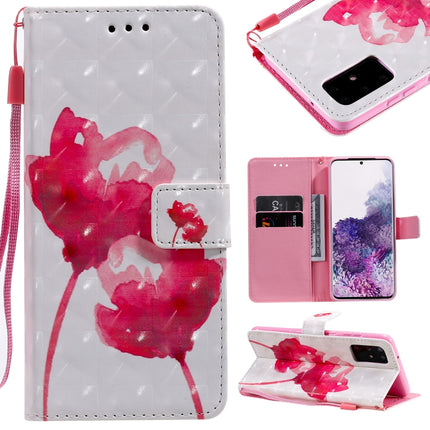 For Galaxy S20+ 3D Painting Horizontal Flip Leather Case with Holder & Card Slot & Lanyard(Red Rose)-garmade.com