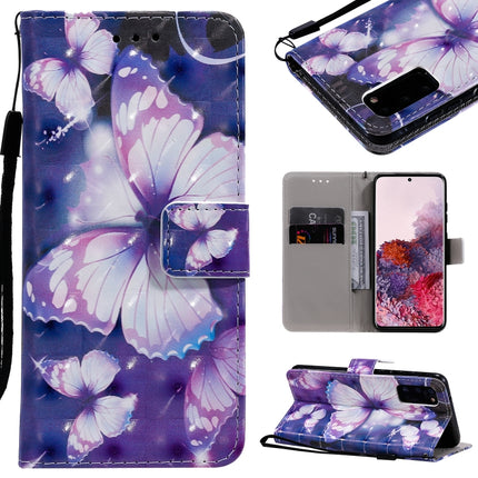 For Galaxy S20 3D Painting Horizontal Flip Leather Case with Holder & Card Slot & Lanyard(Purple Butterflies)-garmade.com
