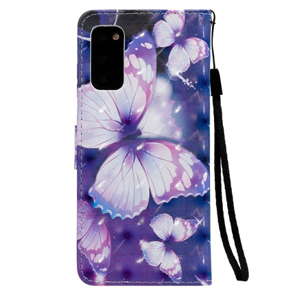 For Galaxy S20 3D Painting Horizontal Flip Leather Case with Holder & Card Slot & Lanyard(Purple Butterflies)-garmade.com