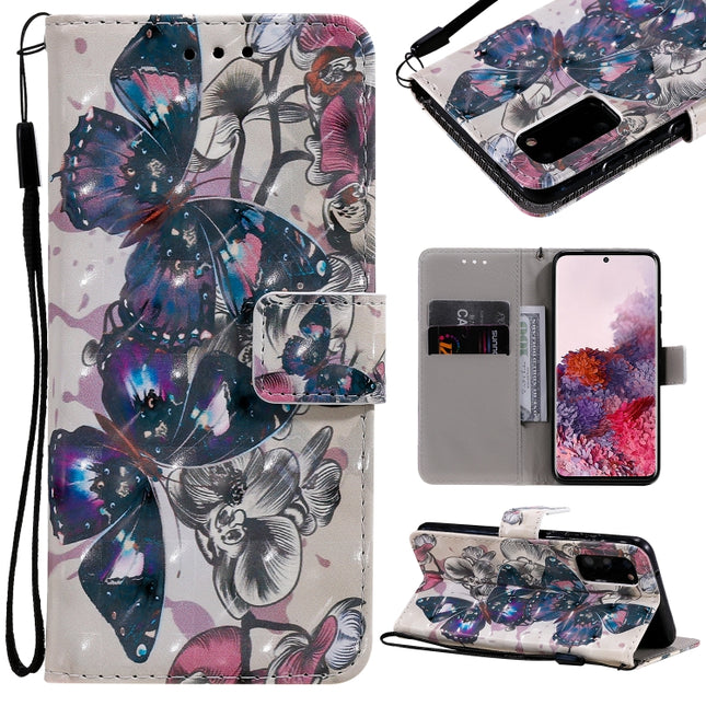 For Galaxy S20 3D Painting Horizontal Flip Leather Case with Holder & Card Slot & Lanyard(Black Butterflies)-garmade.com
