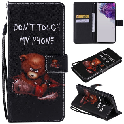 For Galaxy S20 Ultra Painting Horizontal Flip Leather Case with Holder & Card Slot & Lanyard(Bear)-garmade.com