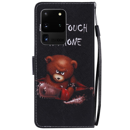 For Galaxy S20 Ultra Painting Horizontal Flip Leather Case with Holder & Card Slot & Lanyard(Bear)-garmade.com