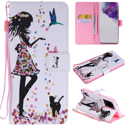 For Galaxy S20 Ultra Painting Horizontal Flip Leather Case with Holder & Card Slot & Lanyard(Woman and Cat)-garmade.com