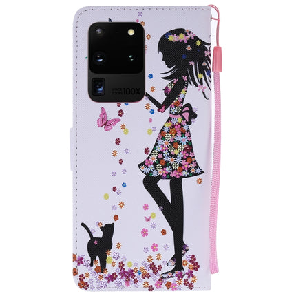 For Galaxy S20 Ultra Painting Horizontal Flip Leather Case with Holder & Card Slot & Lanyard(Woman and Cat)-garmade.com