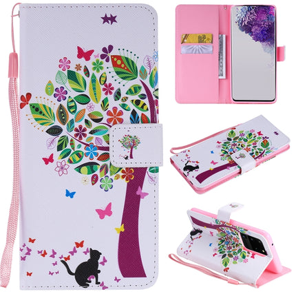For Galaxy S20 Ultra Painting Horizontal Flip Leather Case with Holder & Card Slot & Lanyard(Cat and Tree)-garmade.com