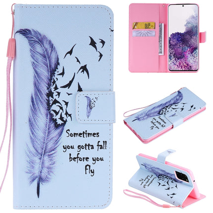 For Galaxy S20+ Painting Horizontal Flip Leather Case with Holder & Card Slot & Lanyard(Feather)-garmade.com