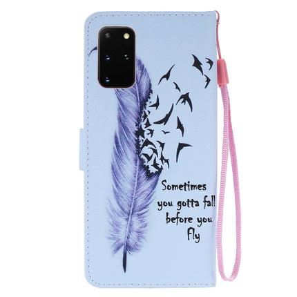 For Galaxy S20+ Painting Horizontal Flip Leather Case with Holder & Card Slot & Lanyard(Feather)-garmade.com