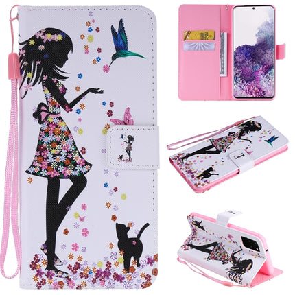 For Galaxy S20+ Painting Horizontal Flip Leather Case with Holder & Card Slot & Lanyard(Woman and Cat)-garmade.com