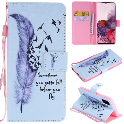 For Galaxy S20 Painting Horizontal Flip Leather Case with Holder & Card Slot & Lanyard(Feather)-garmade.com