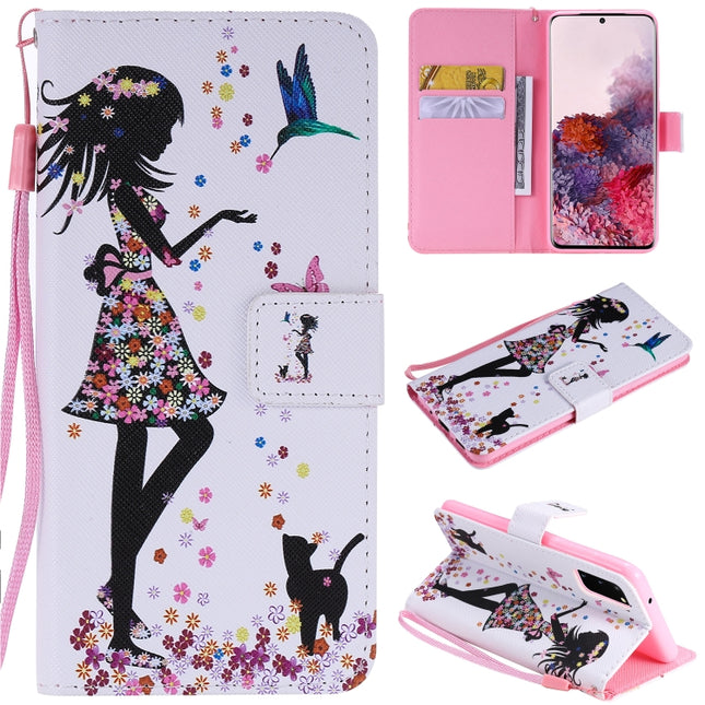 For Galaxy S20 Painting Horizontal Flip Leather Case with Holder & Card Slot & Lanyard(Woman and Cat)-garmade.com